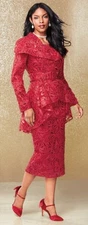 16W PLUS Midnight Velvet Red Formal Wedding Party Lacy Soutache Jacket Dress