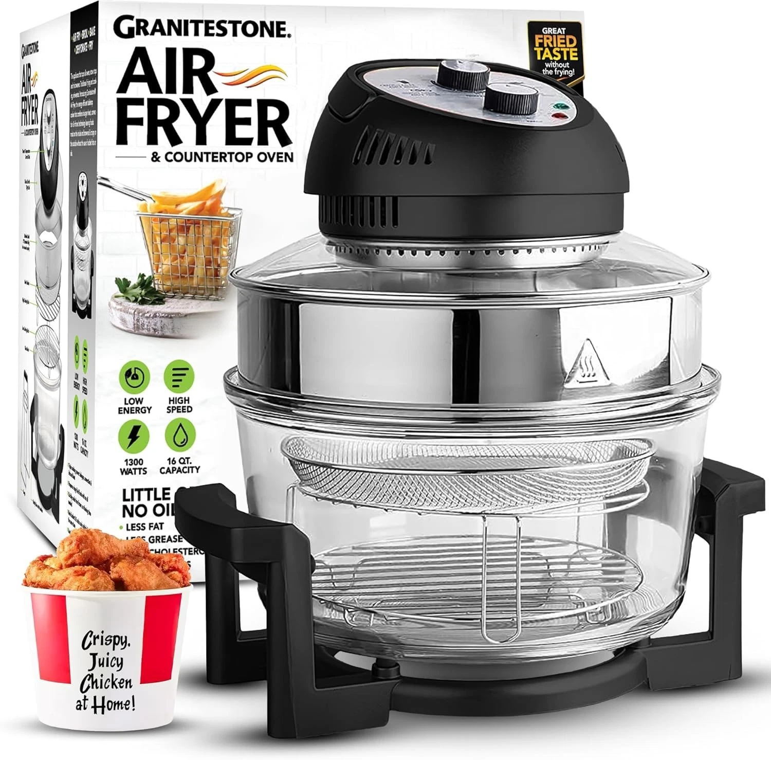 Granitestone 16 Quart Glass Oil-less Countertop Air Fryer with Racks
Opens in a new window or tab