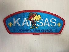Jayhawk Area Council fully embroidered plastic back BSA CSP Patch blue