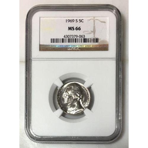 1969 S Jefferson Nickel NGC MS66 *Rev Tye's* #9063100 - Imagen 1 de 4