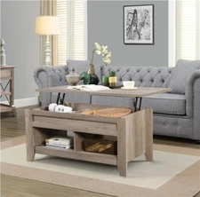 Wooden Lift Top Coffee Table w/Storage & 2 Open Shelves For Living Room Office