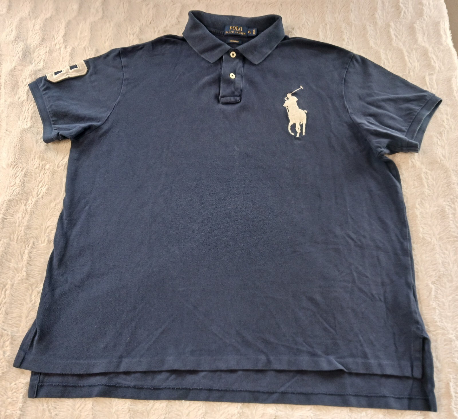 Polo Ralph Lauren Custom Fit Uomo Taglia XL Big Pony Camicia Collo Blu Navy 3