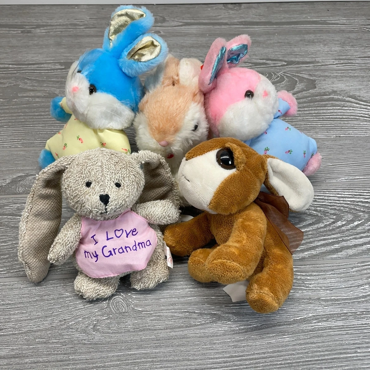 Lot of Five Vintage Small Mini Plush Bunny Rabbit Stuffed Animals