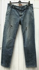 SUPERDRY DISTRESSED BLUE STONEWASHED COTTON SLIMFIT JEANS: WAIST: 32ins