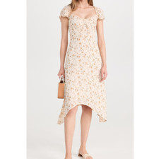 Reformation Maebry Julius White Yellow Floral Midi Dress Size 8