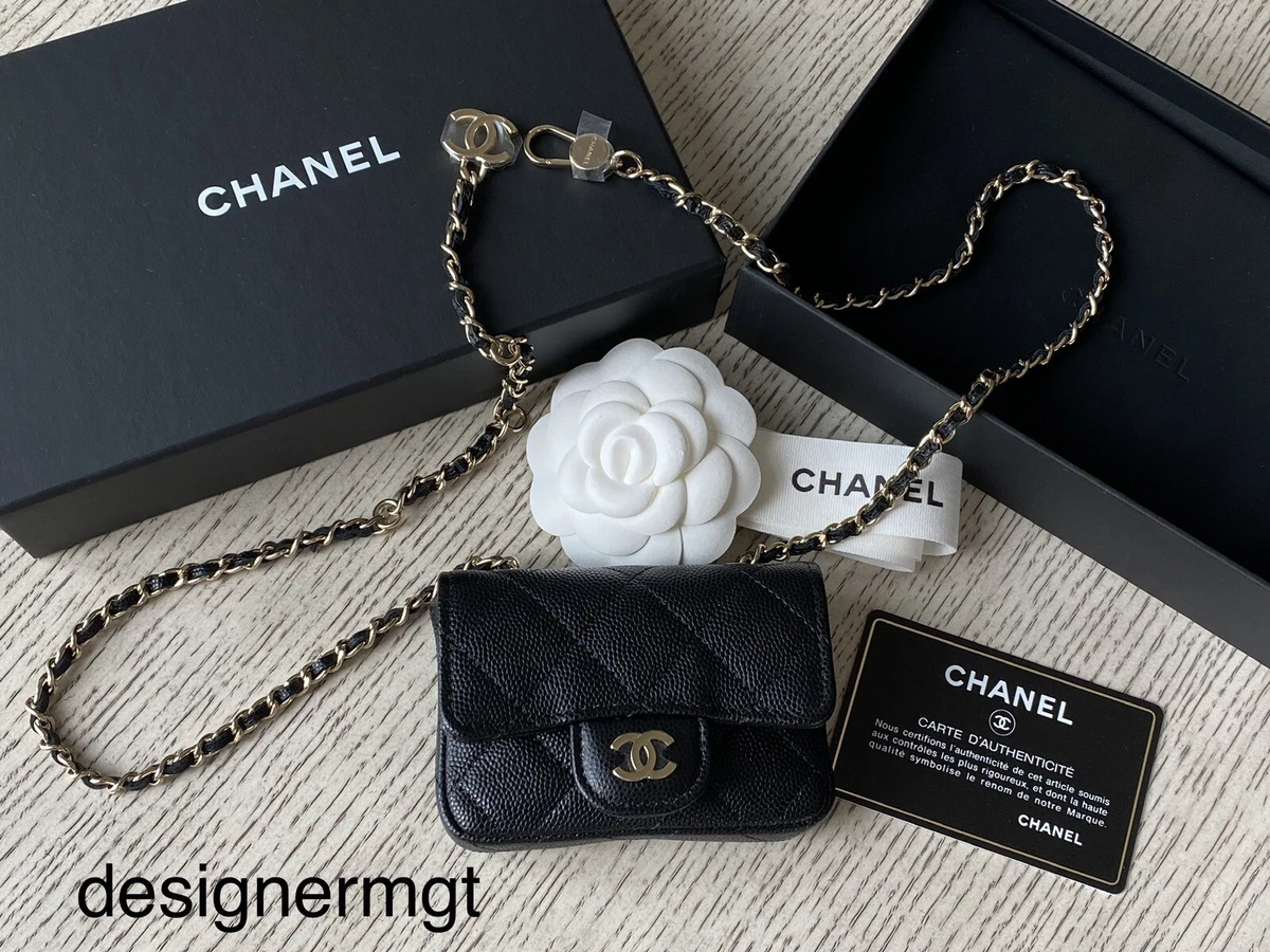 NIB 100%AUTH CHANEL Classic Black Lambskin Pearl Crush Card Holder Belt Bag