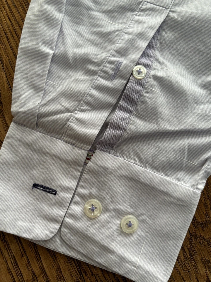 Men's Elie Tahari Lavender Linen long Sleeve Shirt Sz Medium - Image 4 of 4