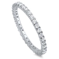 .925 Sterling Silver Stackable Clear Cubic Zirconia Eternity Promise Ring NEW