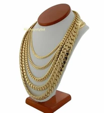 Men's 14k Miami Cuban Link Chain Necklace Bracelet 4mm to 12mm Gold Plated 