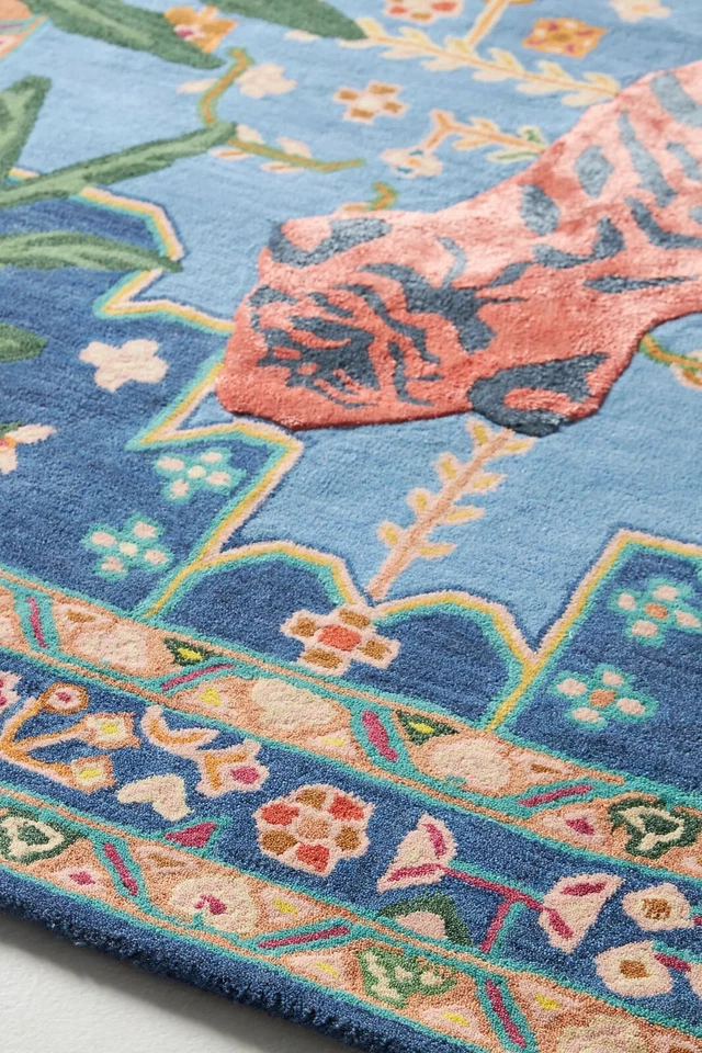 Bengal Tiger - Blue and Rust, Hand-Tufted Wool & Viscose Soft Area Rug Carpet - Image 3 of 3