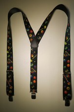 Men's Y Style Suspenders, Pool Balls Billiards Design, Snaps, 2 Pin, USA Made