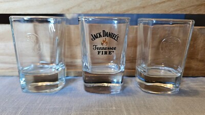 Set Of 3 Jack Daniel's Whiskey Square Clear Glass Shotglasses 1 Tennessee Fire
