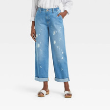 Universal Thread Jeans Women Size 4 Blue High Rise Relaxed Straight Splatter NWT