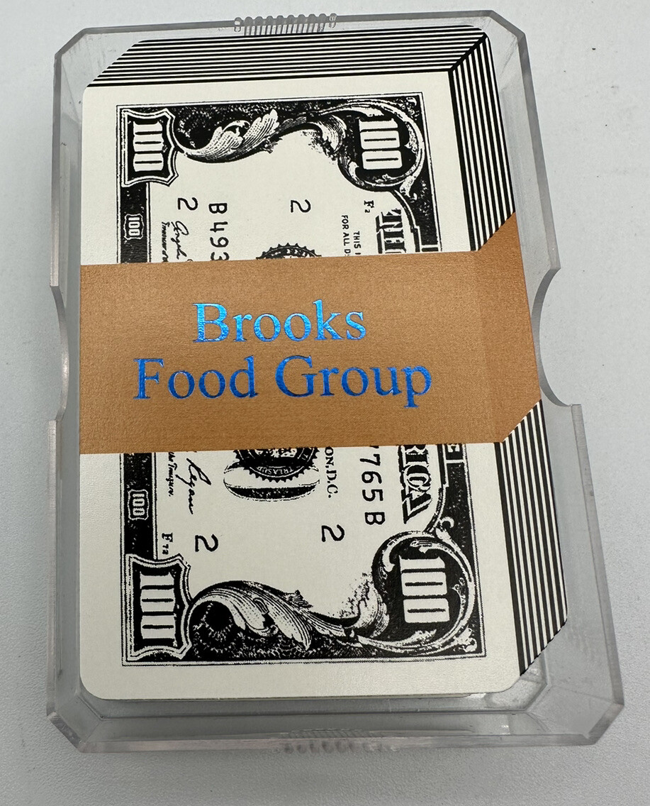 Brooks Food Group $100.00 Bill Praying Cards New In Plastic Case Gemaco