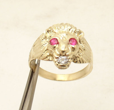 Size 11 Men's 3D Lion Head Ring Ruby Eyes Real Solid 10K Yellow