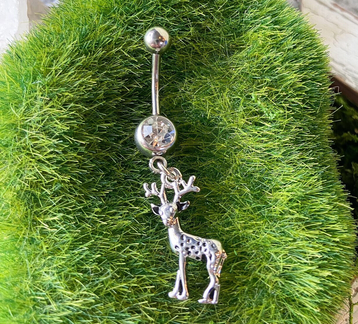 Deer Buck Gem Dangle Belly Ring Navel Piercing Pierced Naval Body Jewelry