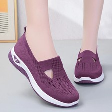 Womens Flat slip on Trainers Ladie Casual Beach Elasticated Shoes Walk mesh sz 6