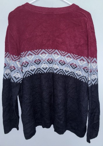 Vintage Fashion Bug Sweater XL 14-16 Maroon Blue Long Sleeve V-Neck - Picture 3 of 3