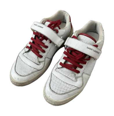 SAINT LAURENT SL24 Low Leather Sneakers White Burgundy EU 46 US 11.5