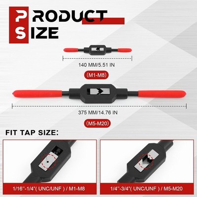 2 Pcs Adjustable Tap Wrench Handle Tool Ratcheting for Tap Reamer (1/4''-3/4'',...