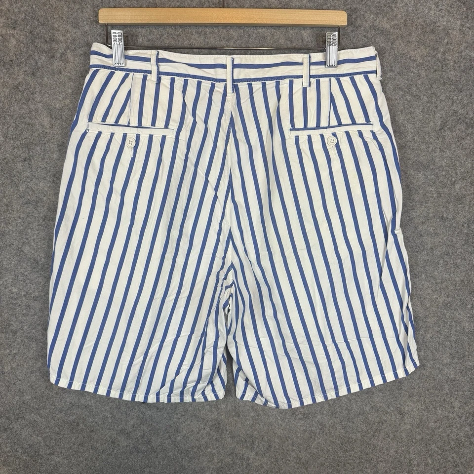 VTG Polo Ralph Lauren Shorts Mens 34 Blue White Striped Pleated Preppy USA Made - Image 2 of 4