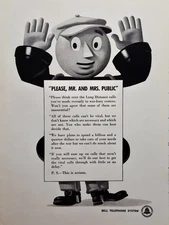 1943 Bell Telephone System Print Ad - Please Mr Mrs Public Essential Calls Only
