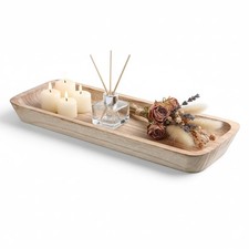 Large Long Decorative Wooden Dough Bowl Narrow Wood Tray Home Centerpiece