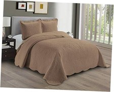 Embossed Coverlet Bedspread Set Oversized Solid Bed King/California King Taupe