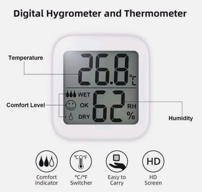 3er Pack Außen Innen Thermometer Luftfeuchtigkeit Messgerät Mini HD Digital Haus Garten