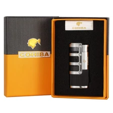 Windproof Cigar Lighter 3 Torch Metal Jet Flame Pocket Lighters w Punch Black