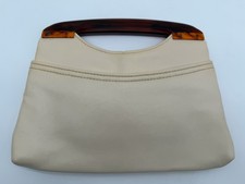 Vintage Ivory White Vinyl Clutch Purse Tortoiseshell Lucite Handle 11  x8  