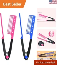 Rose Red & Blue V-Shaped Hair Straightening Brushes - 2 Pack for Quick Styling