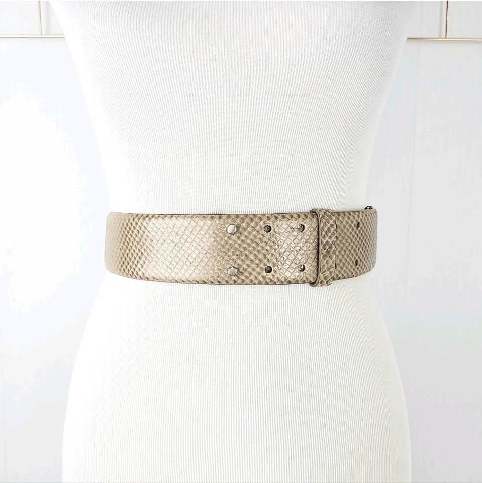 Cinturón para mujer Ann Taylor mediano marrón topo piel de serpiente cuero genuino declaración  Foto 2 de 4