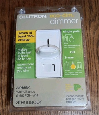 Lutron Eco-Dim Dimmer Switch Single Pole OR 3-Way White S-603PGH-WH NEW