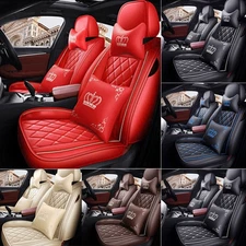 Full Set 5 Seats Car Seat Cover PU Leather Front Rear Seat Cushion Universal Fit