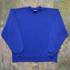 JERZEES Sweatshirt Large Blue Crewneck Pullover Blank Cotton 90s Faded Worn VTG