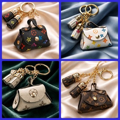 Mini Purse KeyChain Ring Bag Purse Charm Tassel Gold Faux PU Leather NEW