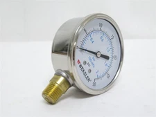236365 New-No Box; Weksler BY12YPD4LW Liquid Filled Pressure Gauge; 0-30psi