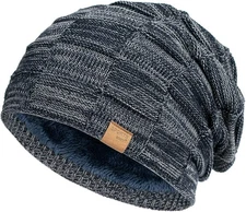Men’s Slouchy Beanie Winter Hat Warm Thick Knit Lined Skully Stocking Cap