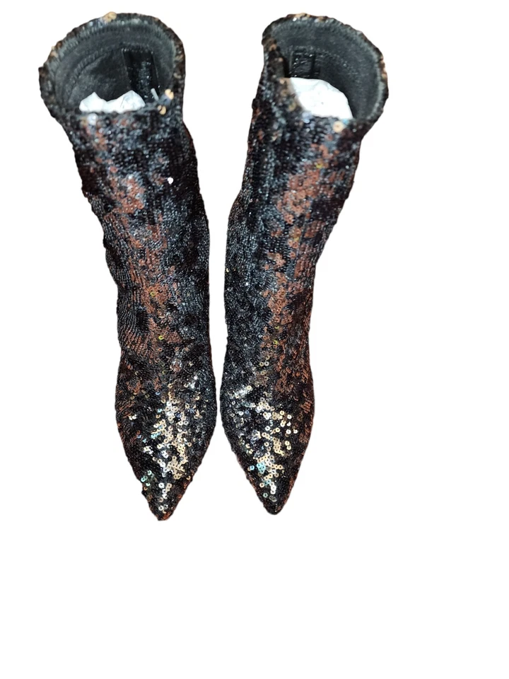 VALENTINO GARAVANI Sequin Sock Boots Shoes US 6 Size 37 black heels silver $1100 - Image 3 of 4