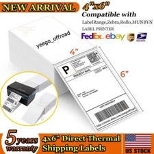 500 4" x 6" Fanfold Direct Thermal Shipping Labels for Zebra and Rollo Printers