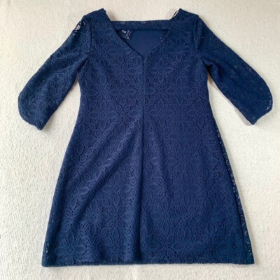 Womens Kaari Blue Large L Fashion Classic Dress Long Sleeve Lace Lined Navy  Blue | eBay