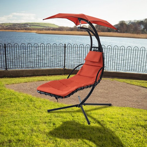 Hanging Chaise Lounger with Removable Canopy, with Built-in Pillow Patio Chair - Picture 9 of 10