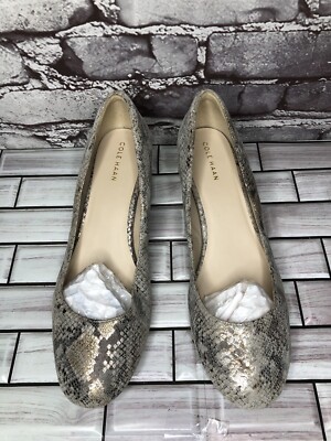 Cole Haan Grand Os Gray Metallic Leather Snake Print Heels Women s Sz 8B US/39EU