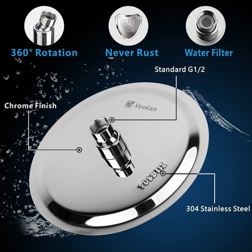 8" Rainfall Shower Head High Flow Showerhead Made of Stainless Steel eBay