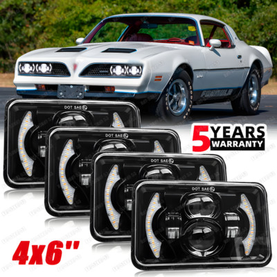 4pcs For 1977-1981 Pontiac Firebird Trans AM 4x6'' LED Headlights Hi/Lo Beam DRL
