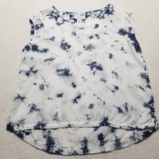 Rachel Zoe XL Linen Top Blue White Tie Dye Cap Sleeves Hi Low Beach Coastal 