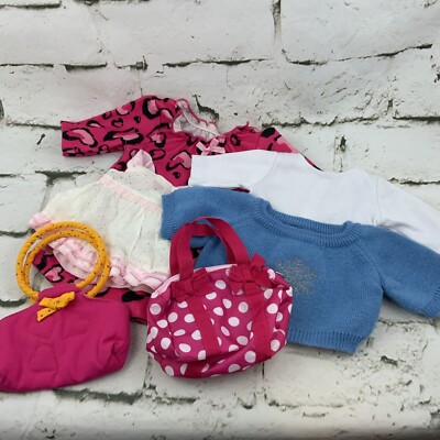 Stuffed Animal Clothing Lot Pink Dress Blue Sweater White Top Pink Purse 6 Piece