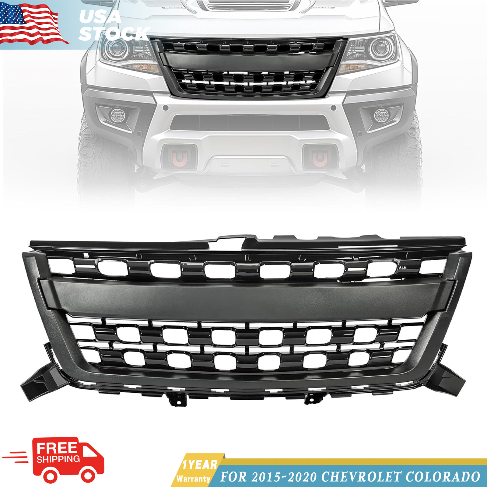 For 2015-2020 Chevrolet Colorado Front Grille Grill Upper WT LT Z71 Matte Black