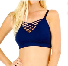 Zenana Women's Front V-Lattice Bralette Adjustable Straps, NOT PADDED, NAVY, S/M